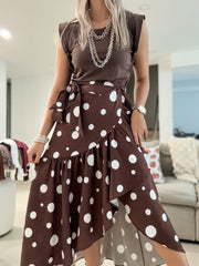 BROWN POLKA DOT WRAP AROUND SKIRT