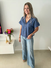 DENIM GOLD BUTTONED BLOUSE