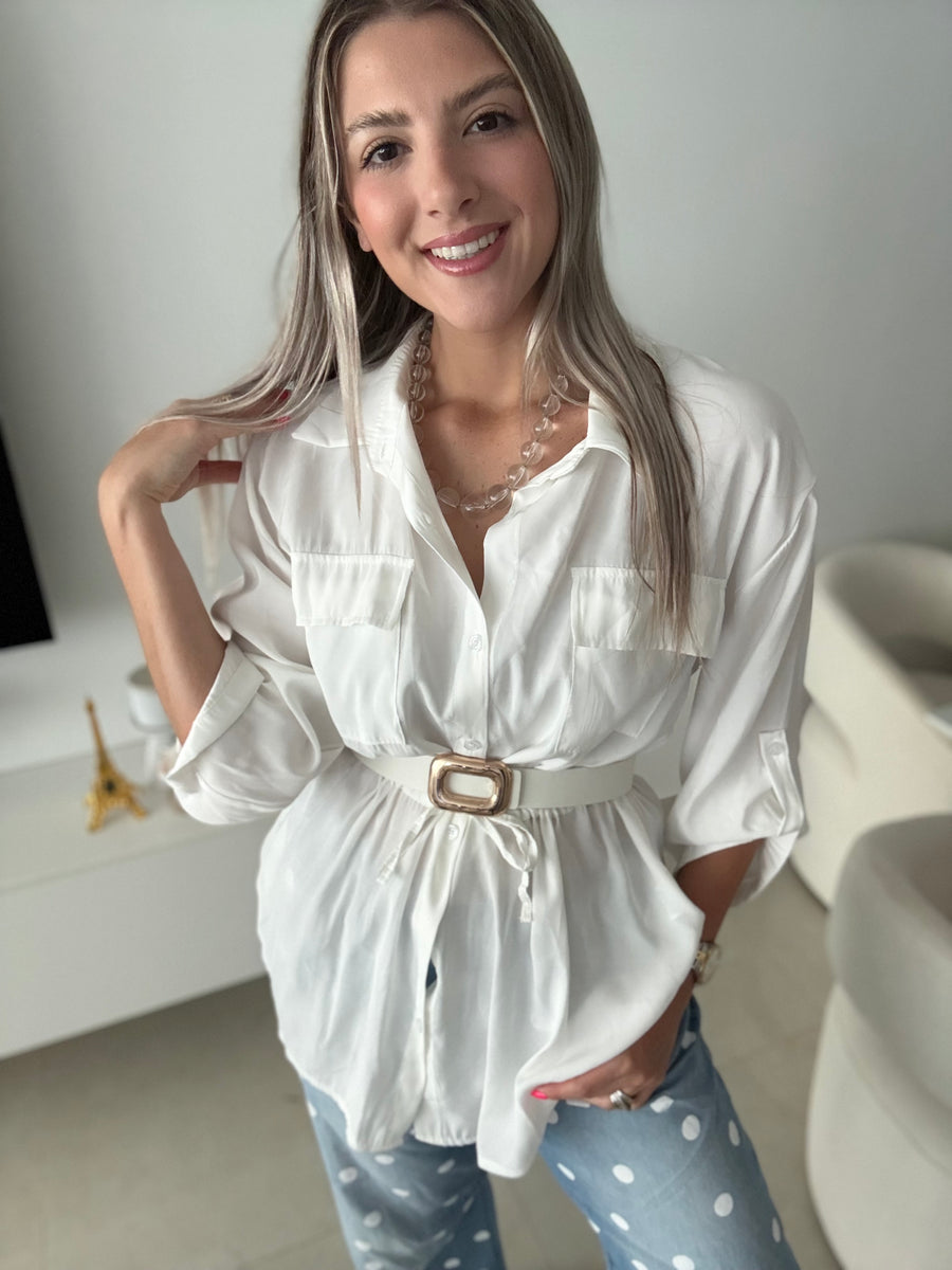 WHITE CARDIGAN BLOUSE
