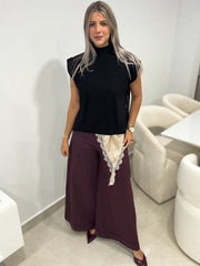 BLACK MOCK NECK KNITTED BLOUSE