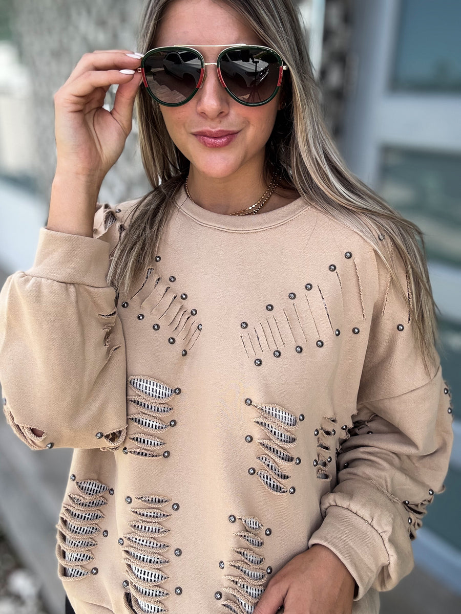 STUDDED RIPPED SWEATER