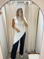 PIA WHITE EYELET ASYMMETRIC BLOUSE