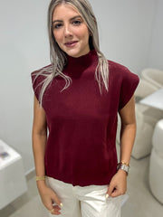 WINE MOCK NECK KNITTED BLOUSE