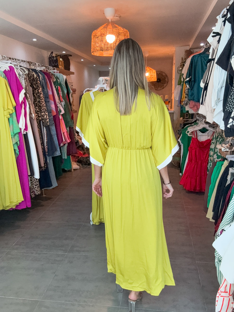 LIME GREEN KIMONO MAXI DRESS