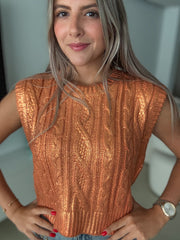 ORANGE METALLIC KNIT SWEATER