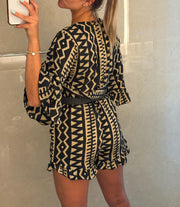 BLACK/TAUPE PRINTED ROMPER