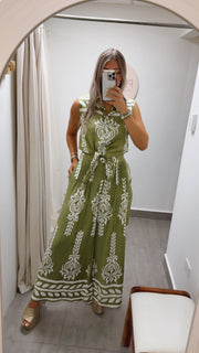 GREEN PRINTED TOP & PANT SET