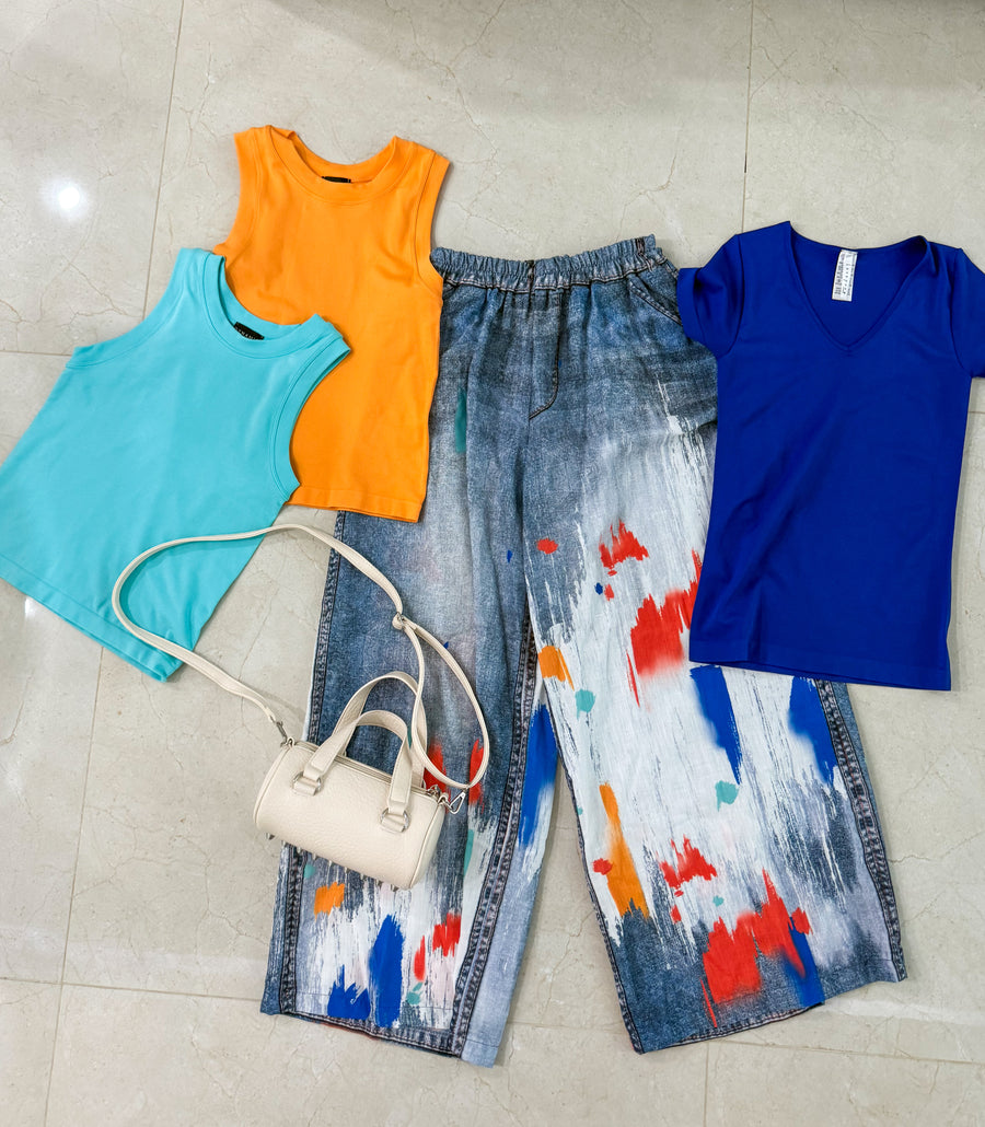 PAINT BRUSH DENIM ILLUSION PALAZZOS