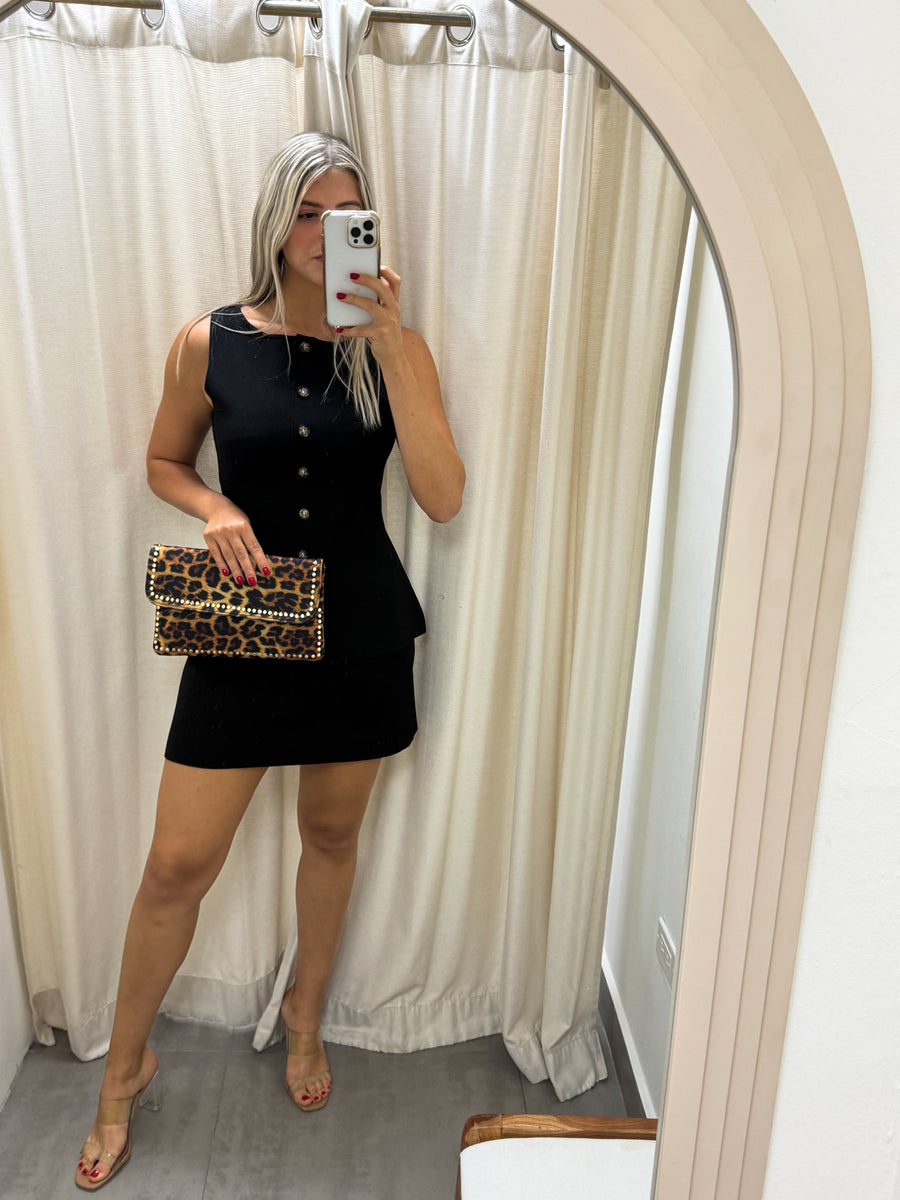 BLACK KNIT VEST TOP & SKIRT SET