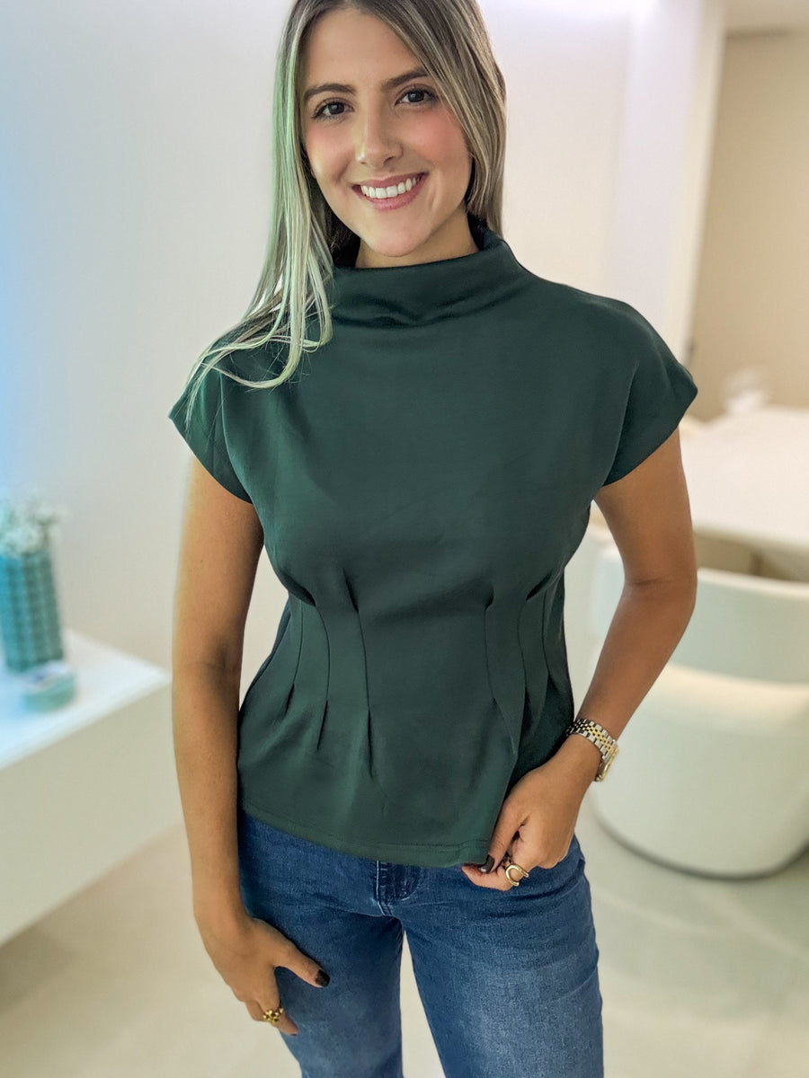 HUNTER GREEN STRETCHY TAILORED BLOUSE