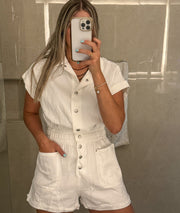 WHITE DENIM ROMPER