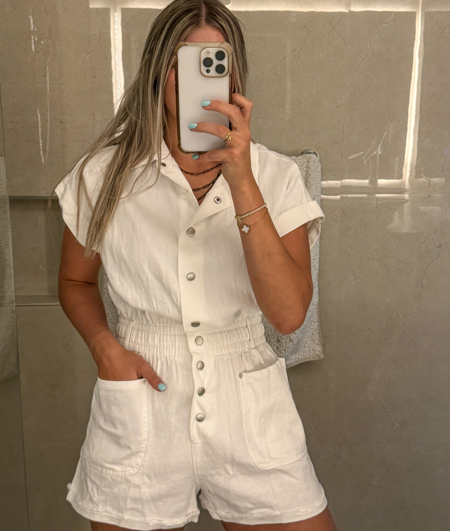 WHITE DENIM ROMPER