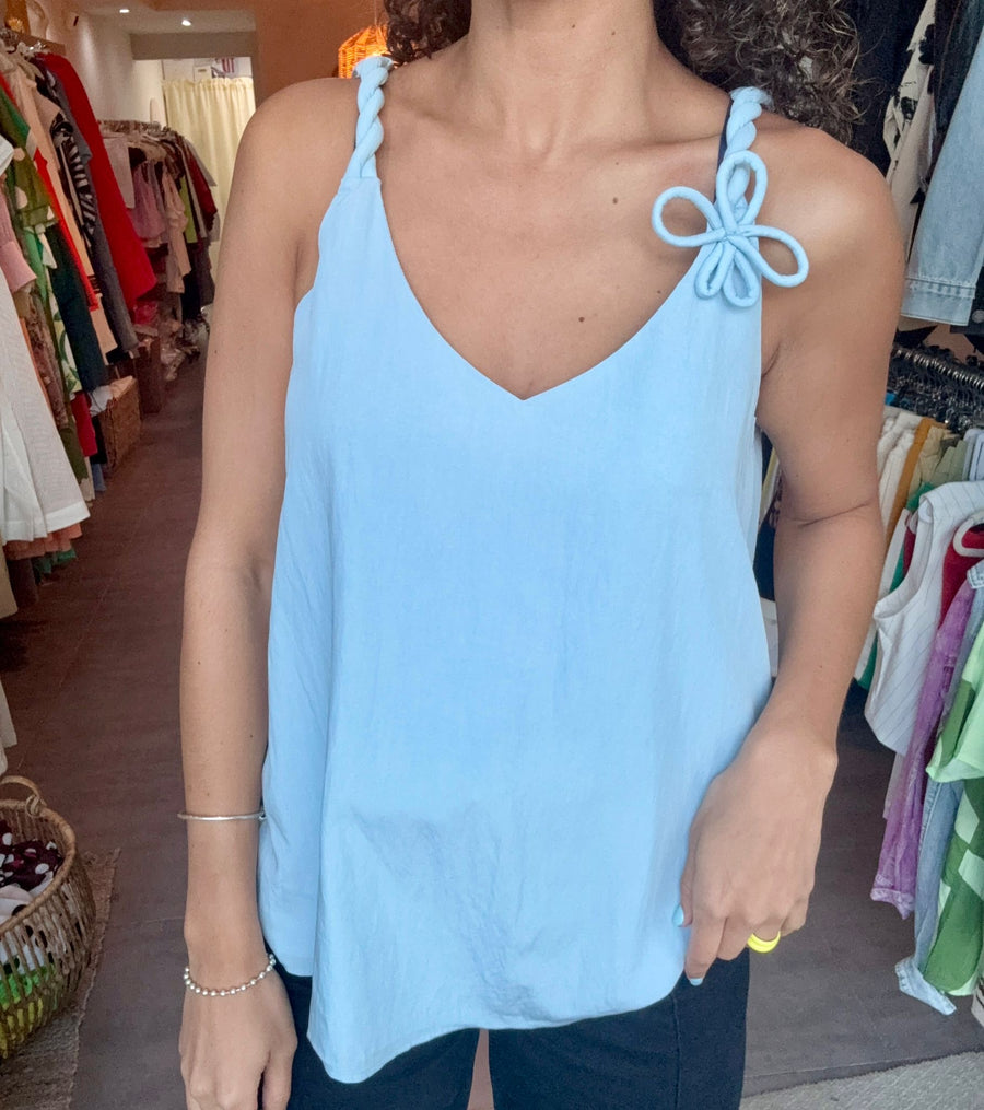 FLOWER STRAP DETAIL BLOUSE