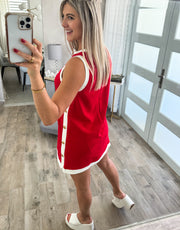 RED SIDE TRACK LINE STUDDED SHORT DRESS