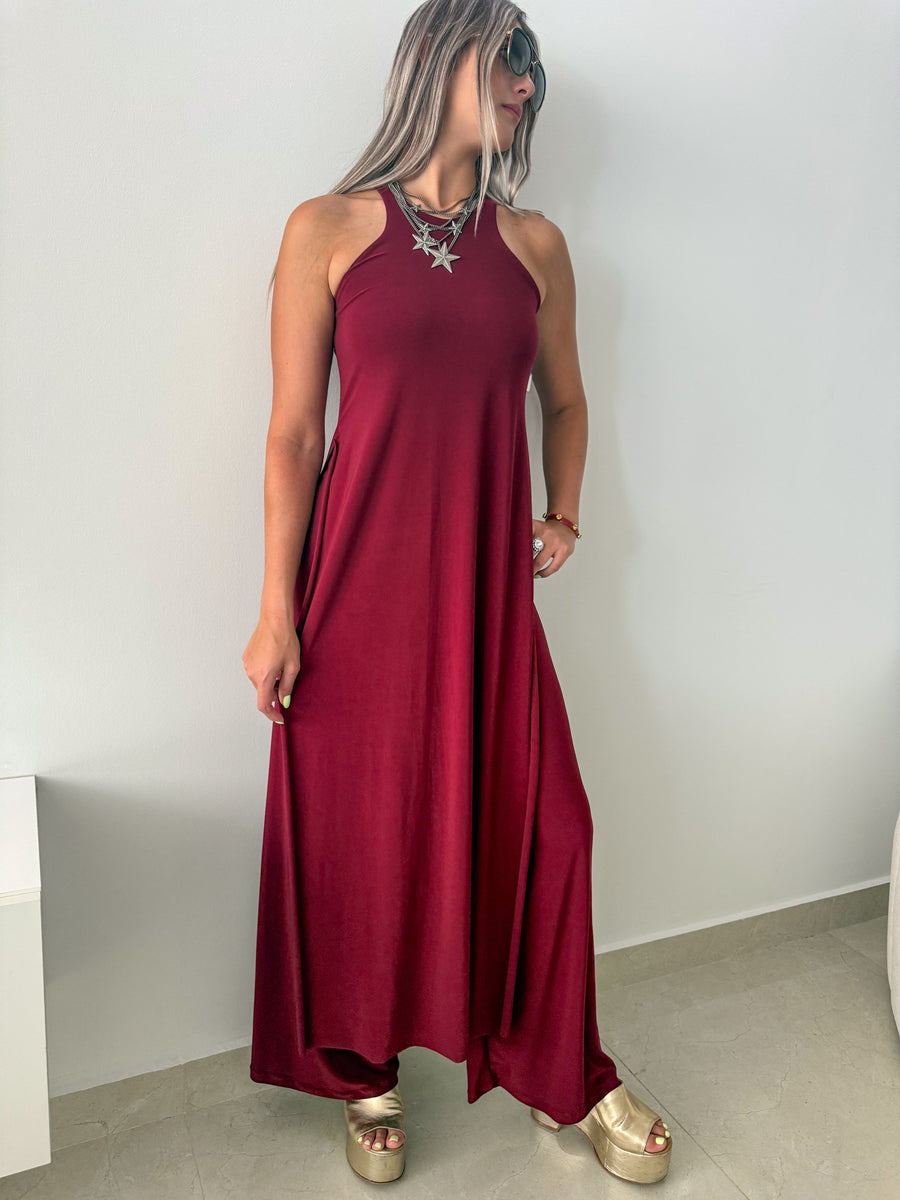 PIA BURGUNDY RACERBACK TOP & PANT SET