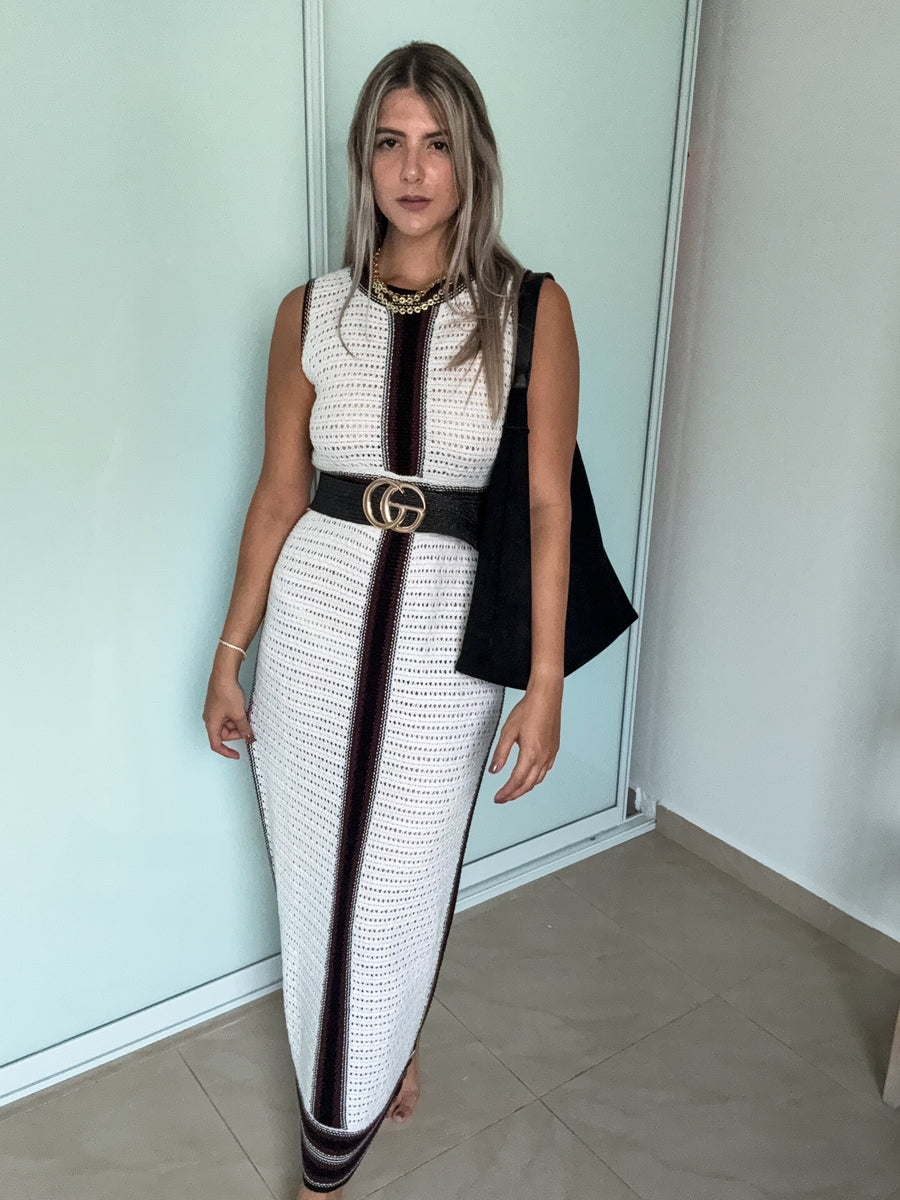 STRIPE DETAIL CROCHET MAXI DRESS