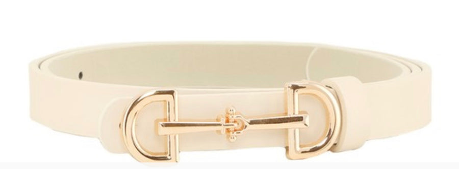BEIGE/GOLD BUCKLE THIN BELT