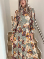 SAGE FALL PRINTED TOP & MAXI SKIRT SET