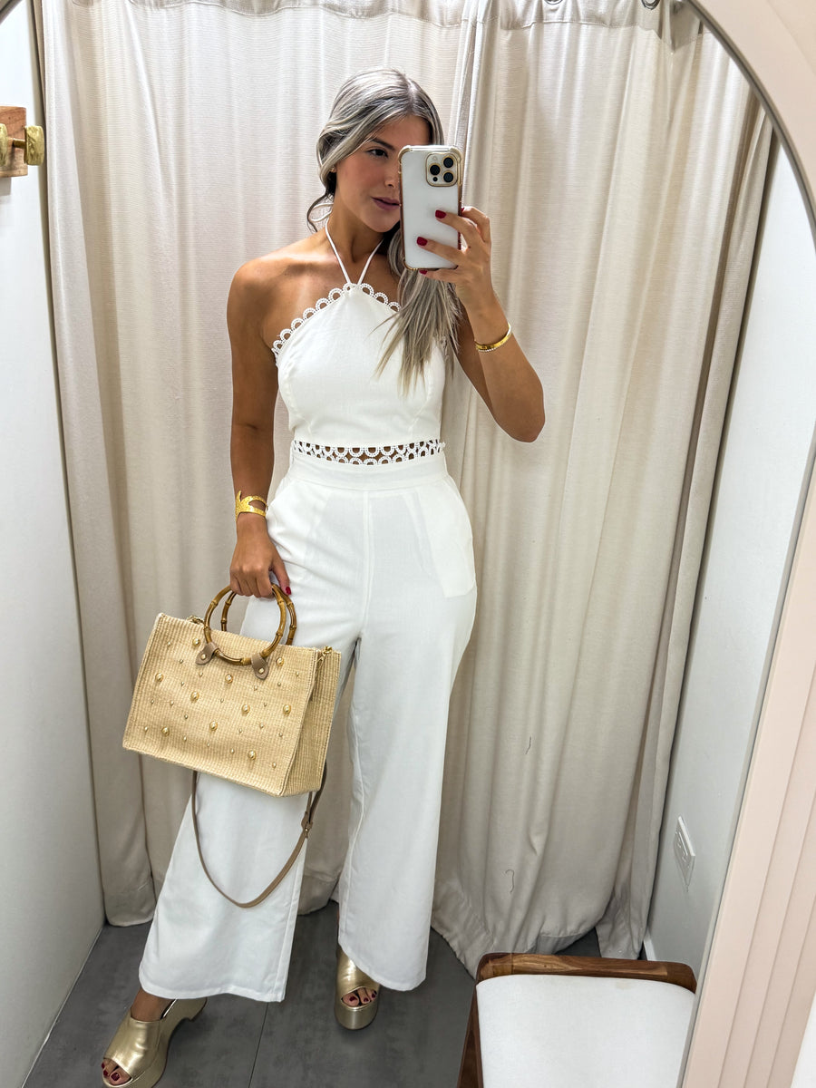 OFF WHITE LACE TRIM TOP & PANTS SET