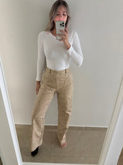 BEIGE LEATHER CARPENTER PANT