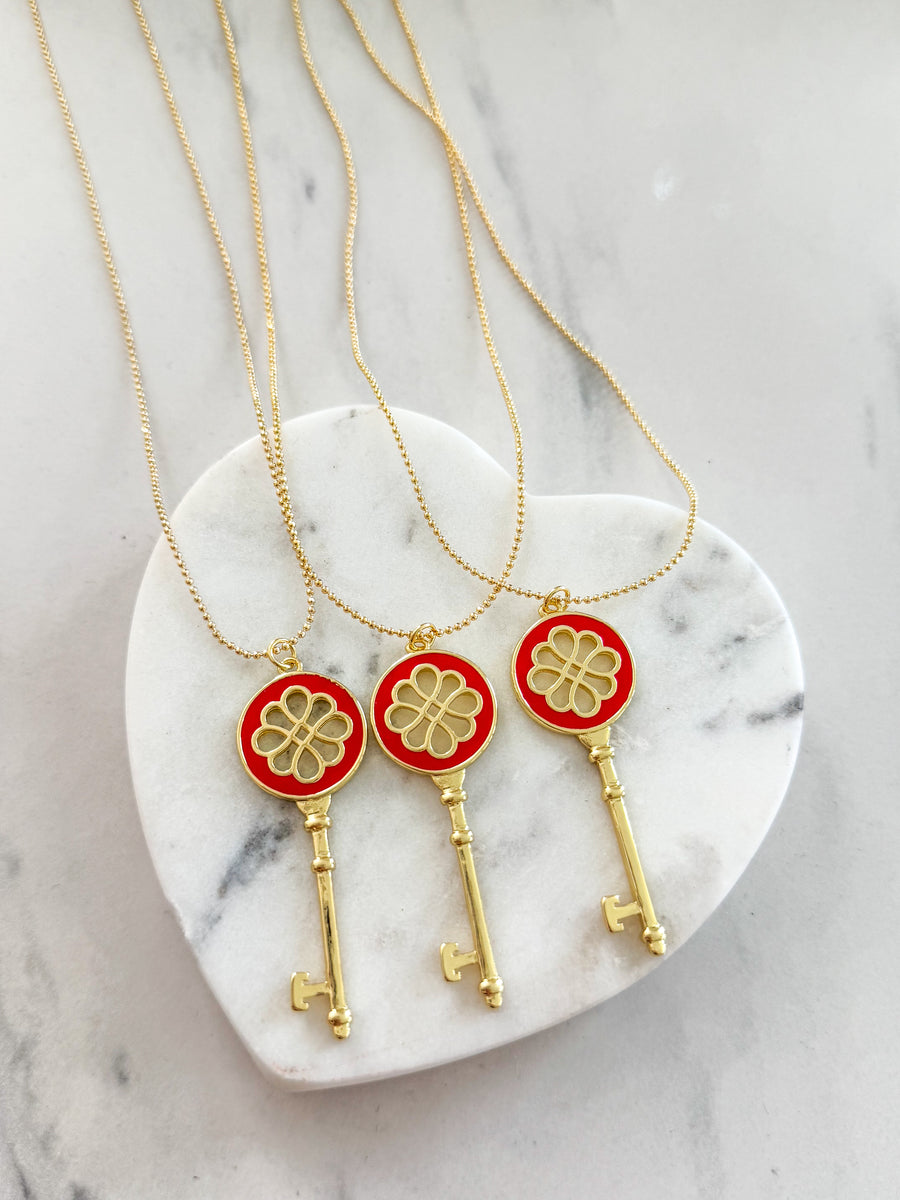 RED KEY CHARM NECKCLACE