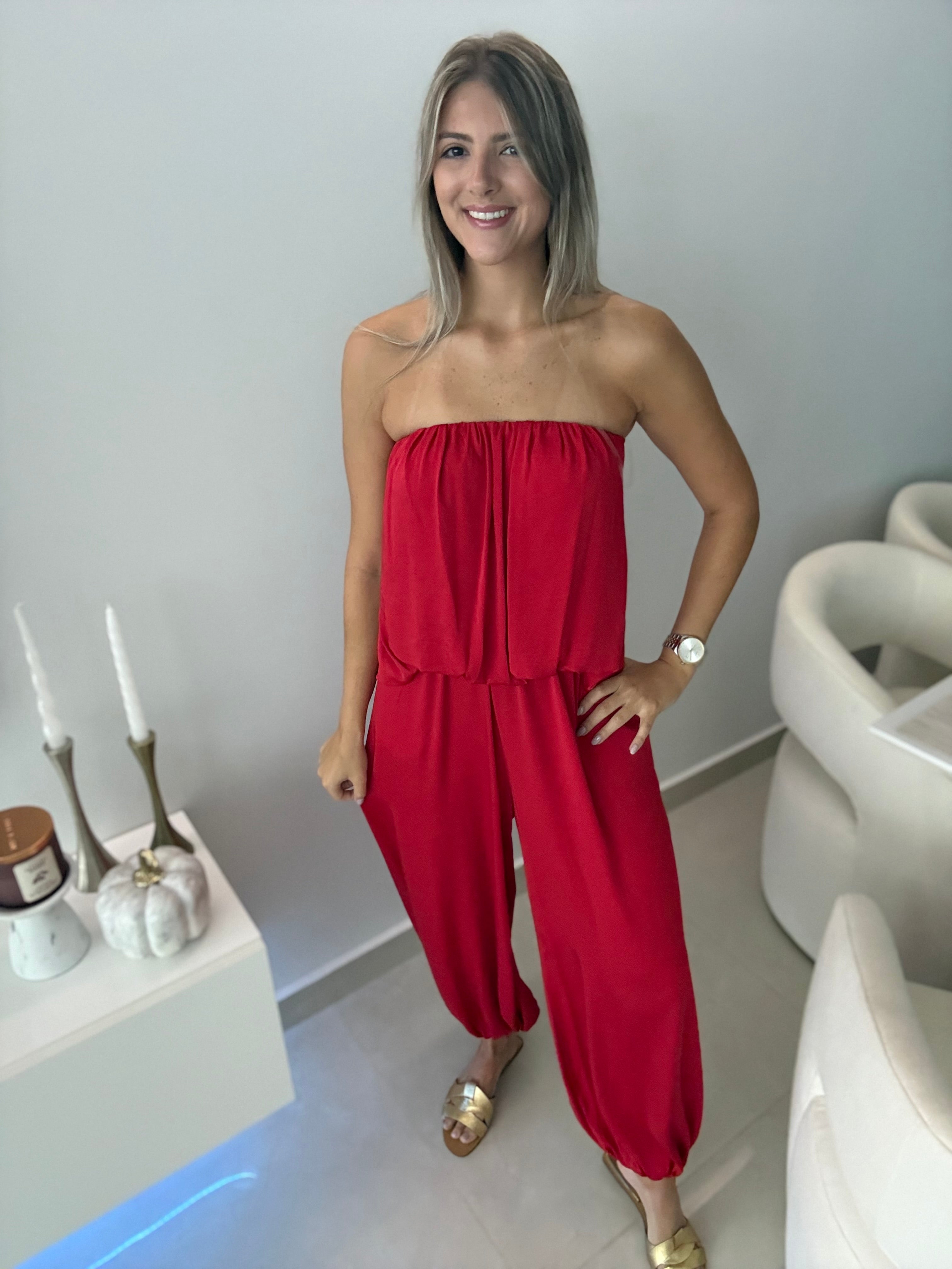 RED SATIN BALLOON PANTS