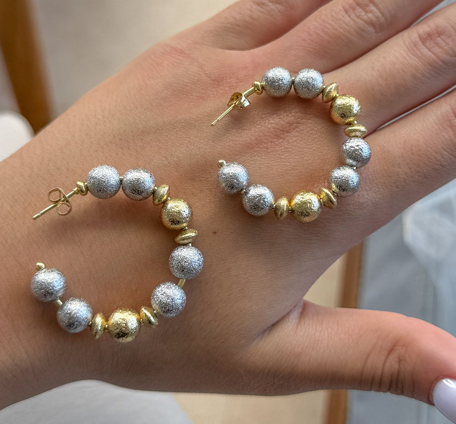 TWO TONE BALL OPEN EARRINGS