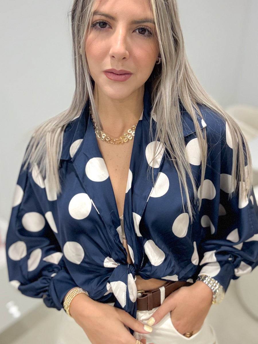 POLKA DOT SATIN KNOT TOPS