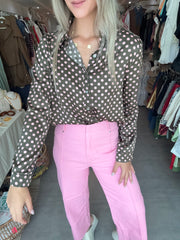 OLIVE/PINK POLKA DOT BLOUSE