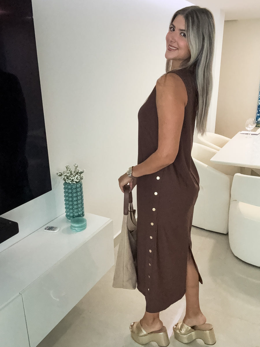 BROWN STUDDED DRESS