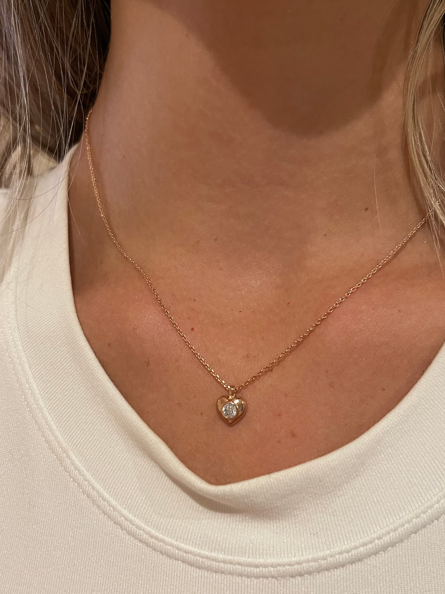 ROSE GOLD HEART RHINESTONE PENDANT NECKLACE