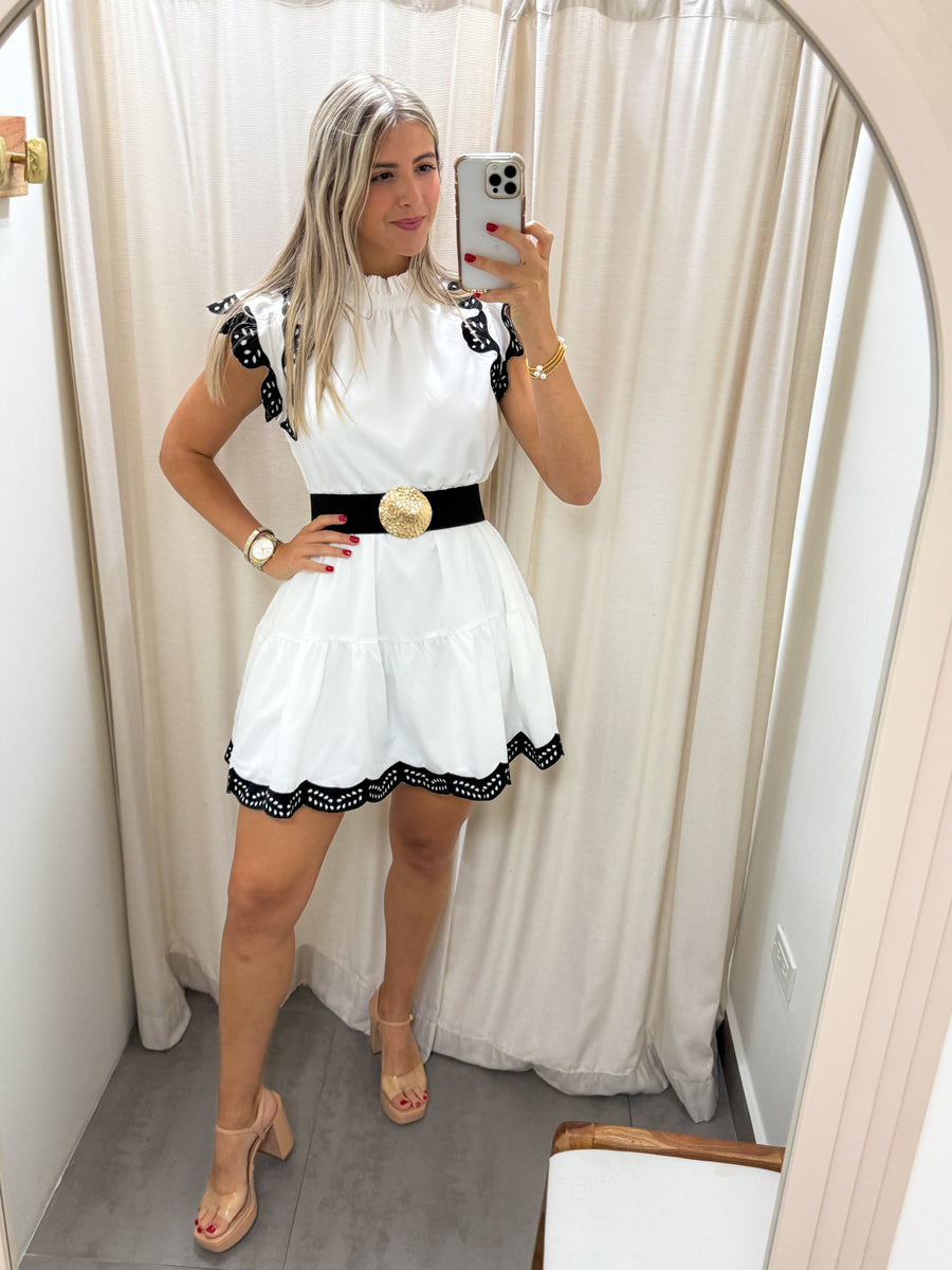 WHITE BLACK SHORT DRESS