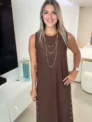 BROWN STUDDED DRESS