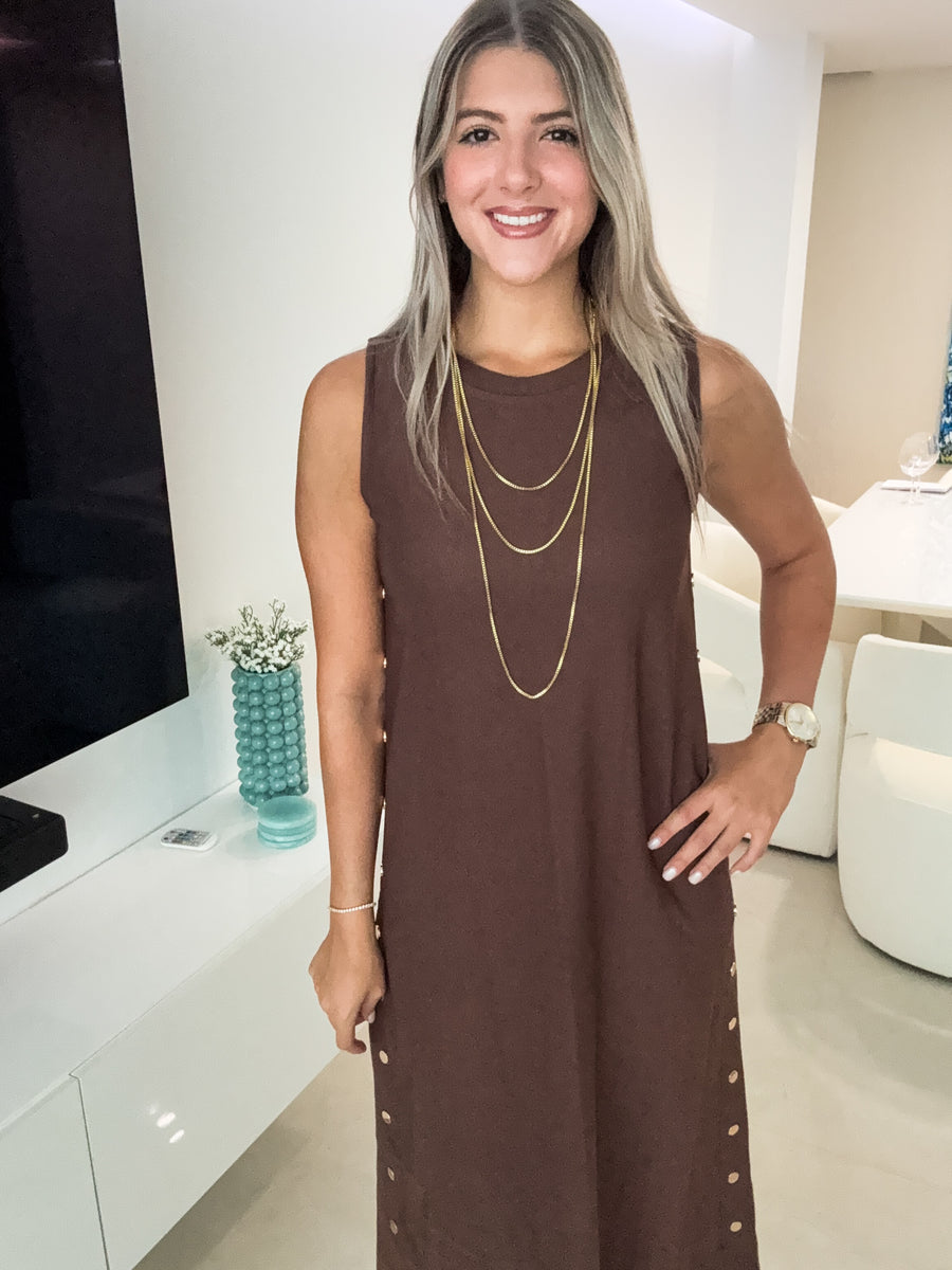 BROWN STUDDED DRESS