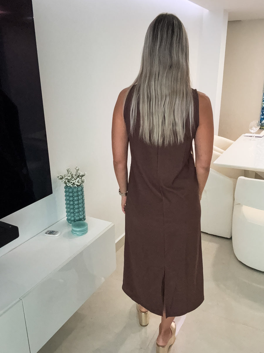 BROWN STUDDED DRESS