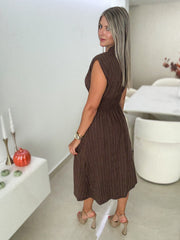 CHOCOLATE RHINESTONES ZIPPER MIDI DRESS