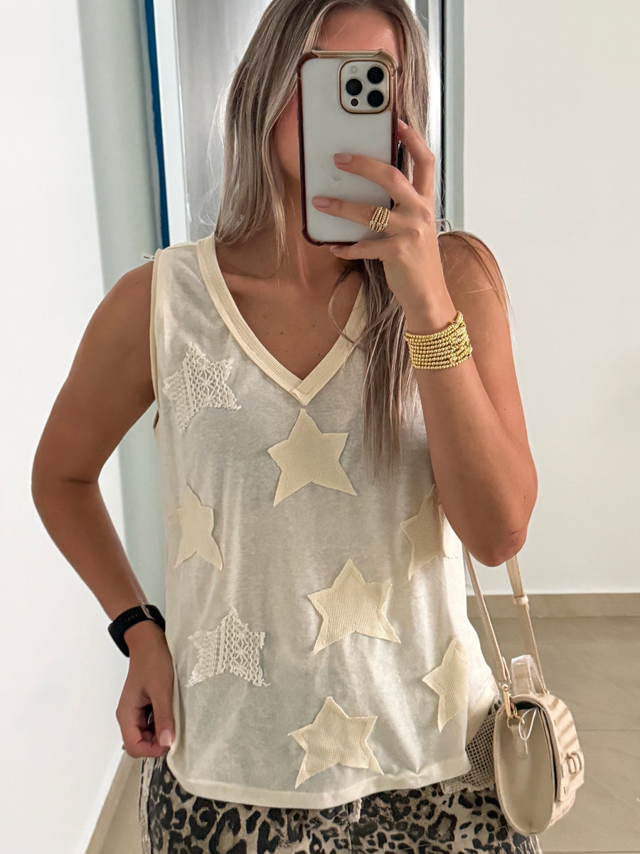 CREAM STAR LOOSE TANK TOP