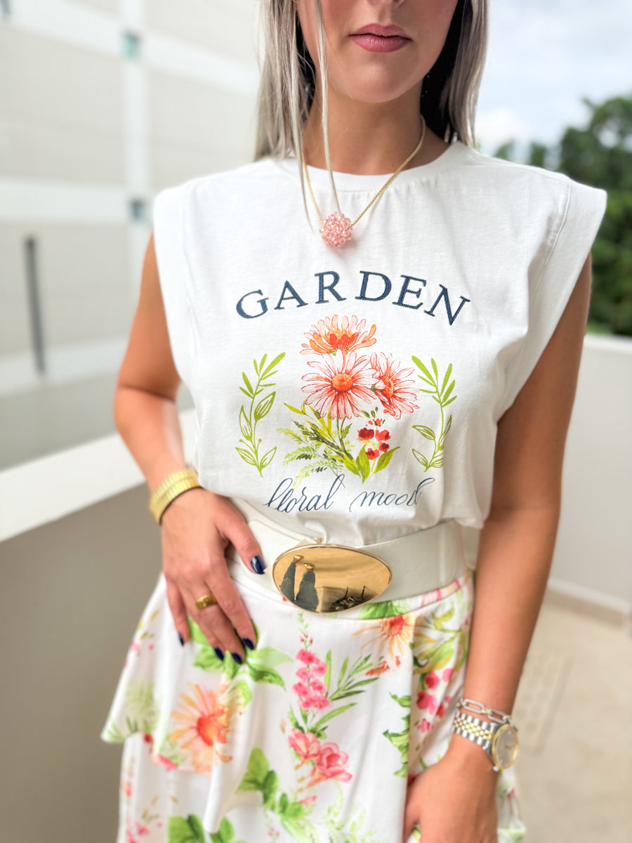 "GARDEN" FLROAL PRINT TEE