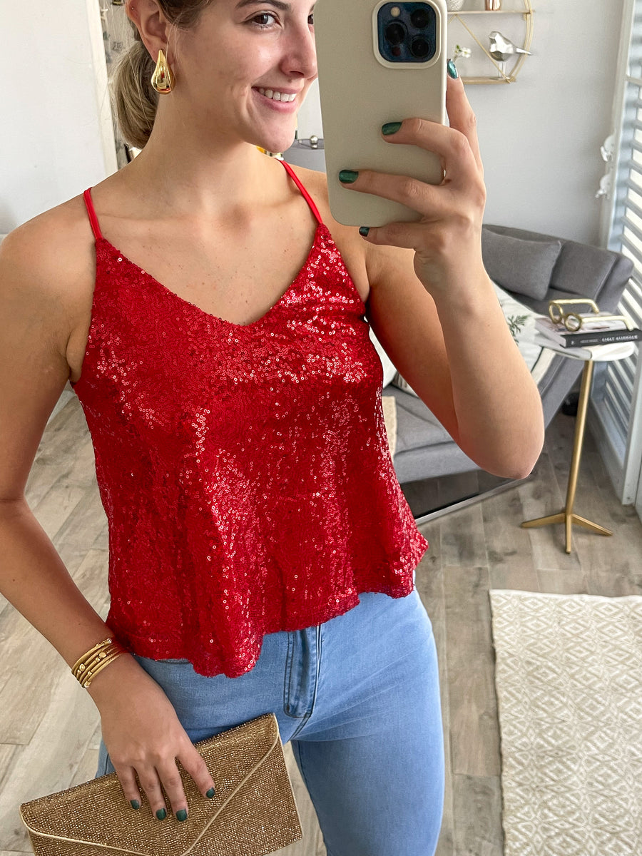 RED SEQUIN BLOUSE