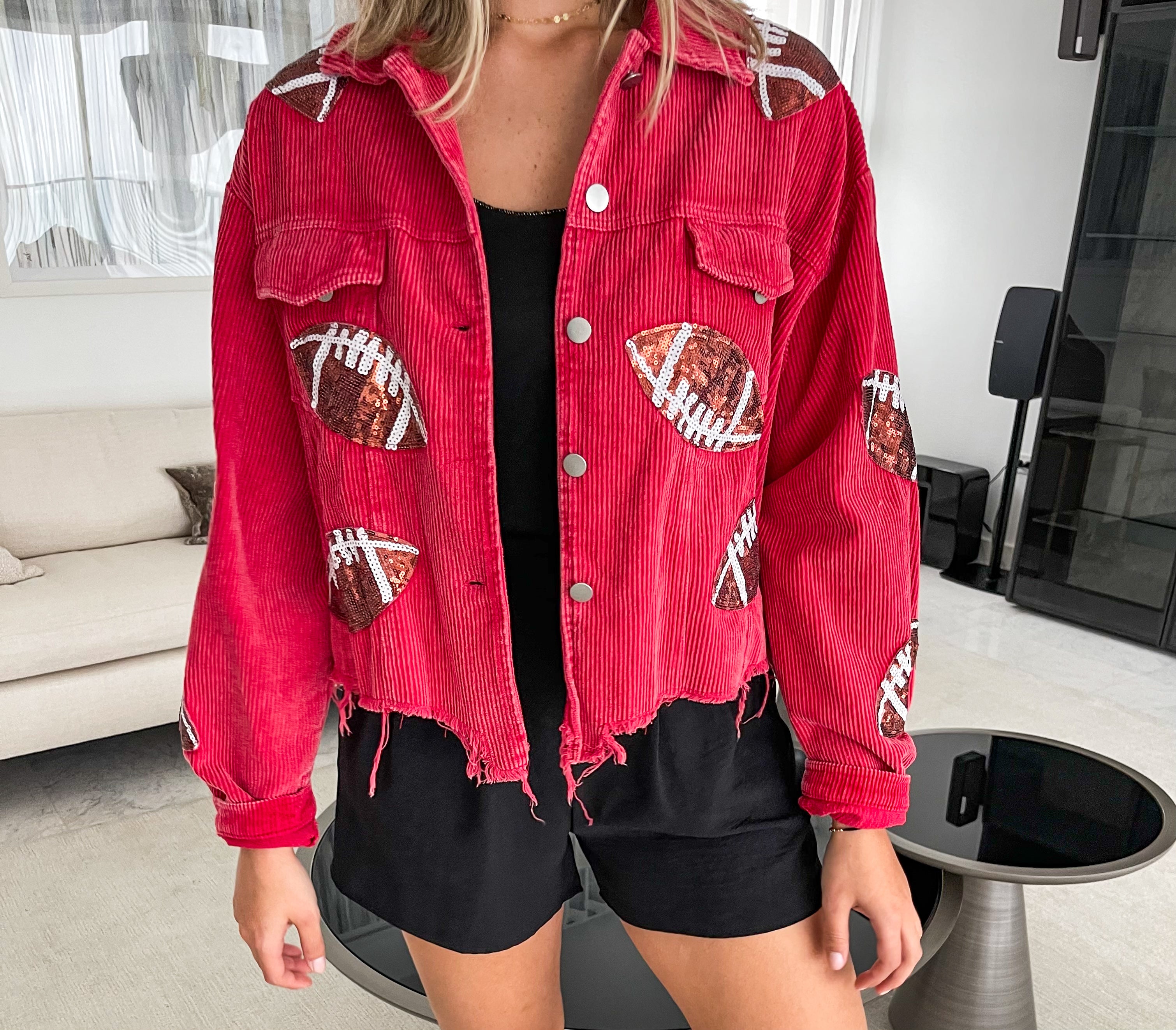 FOOTBALL SEQUIN VINTAGE WASHED CORDUROY JACKET