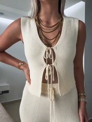 NATURAL KNIT VEST & PANT SET