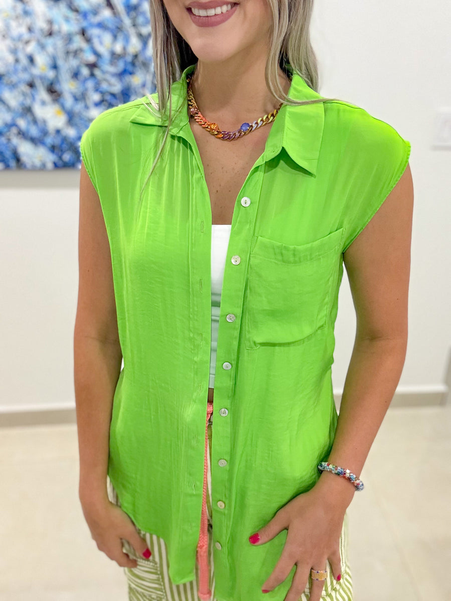 NEÓN GREEN SILKY SLEEVELESS BLOUSE
