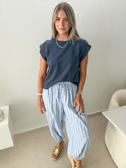BLUE/WHITE STRIPED JOGGERS