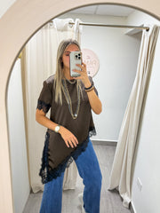 ONE SIZE SATIN LACE SHORT SLEEVE TOPS