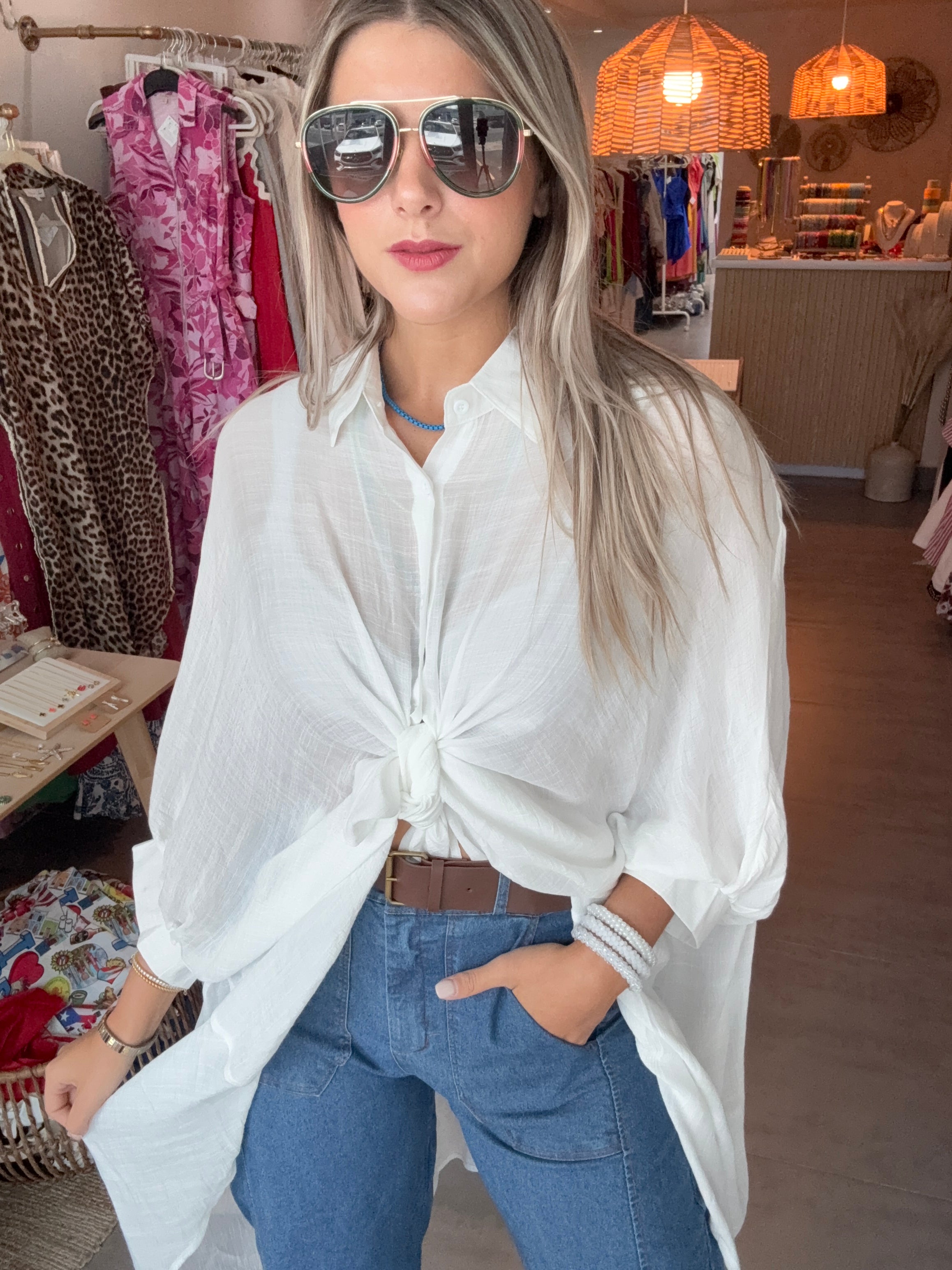 WHITE HIGH LOW SHEER TUNIC BLOUSE