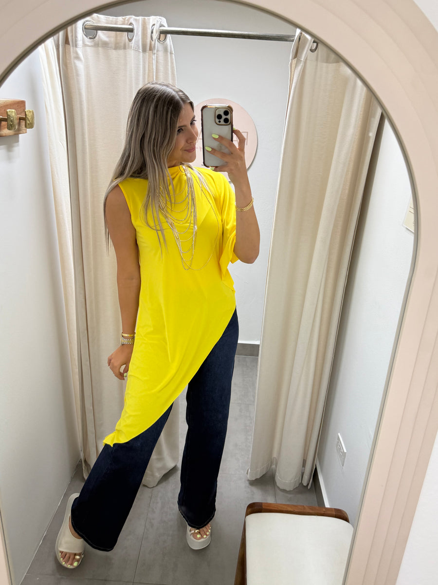 PIA YELLOW ASYMMETRIC BLOUSE
