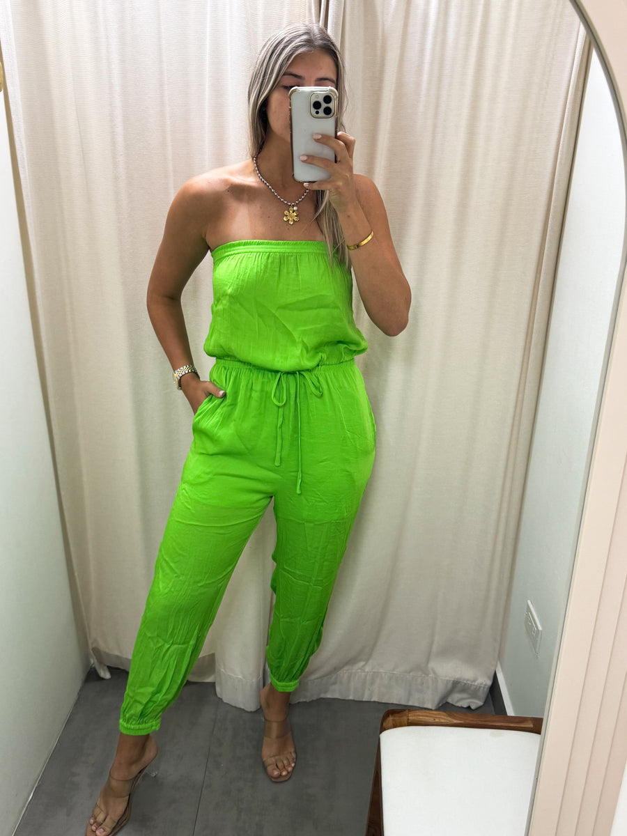STRAPLESS TIE WAIST JOGGER JUMPSUIT