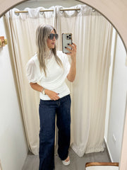 WHITE MESH RUCHED BLOUSE