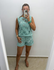 MINT LACE SHEER TOP & SHORT SET