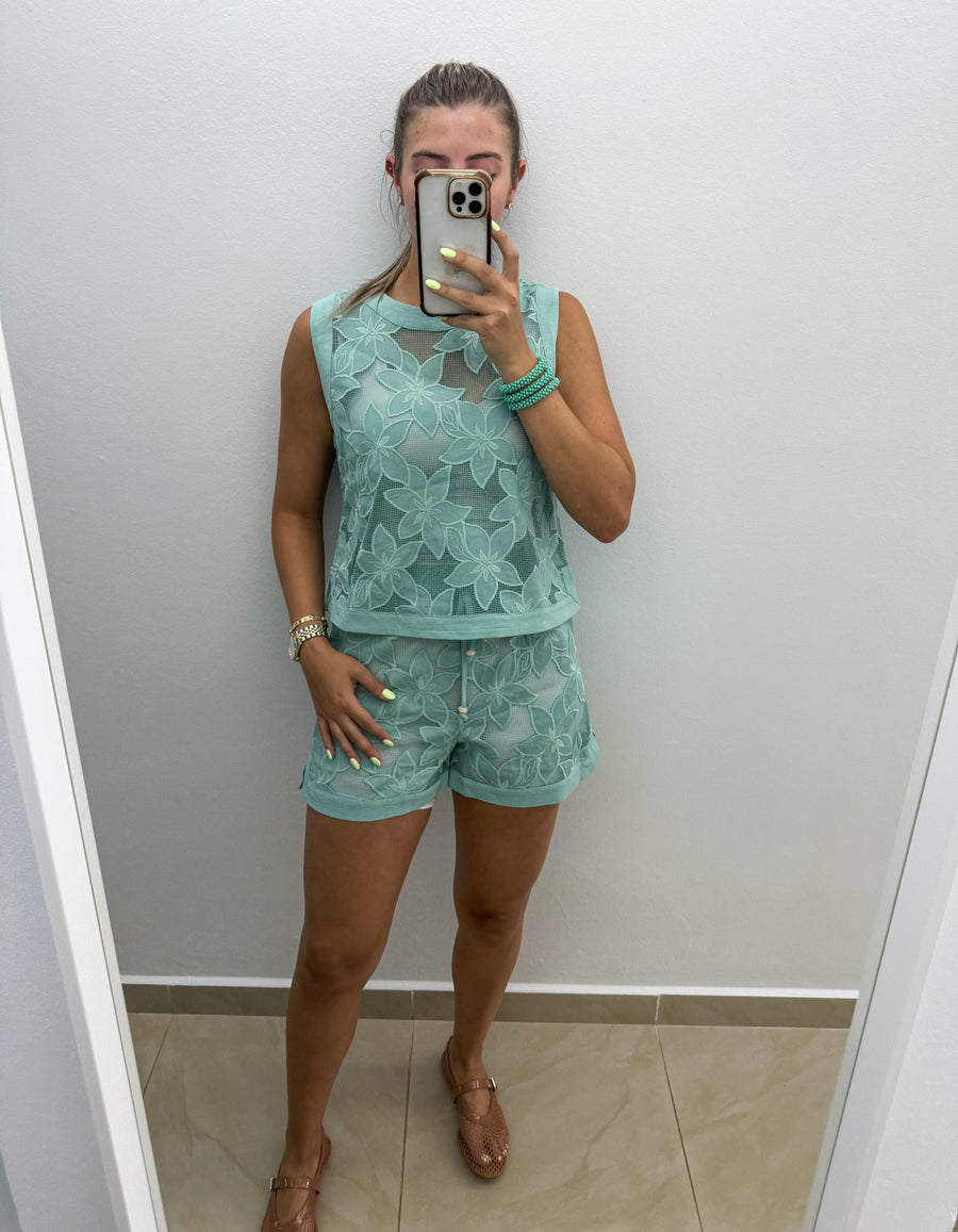 MINT LACE SHEER TOP & SHORT SET